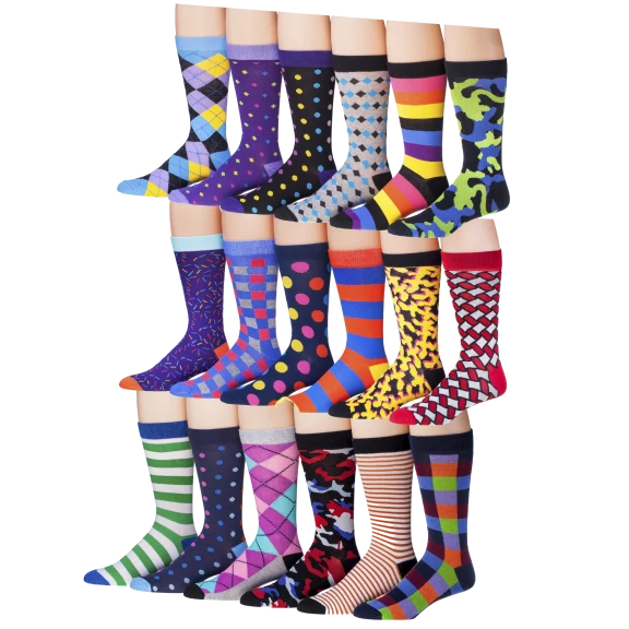 6-Pack Men's Colorful Funky Patterned Cotton Dress Socks
