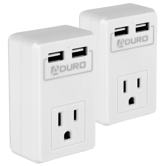 2-Pack: Aduro Surge Travel Single Outlet Dual USB