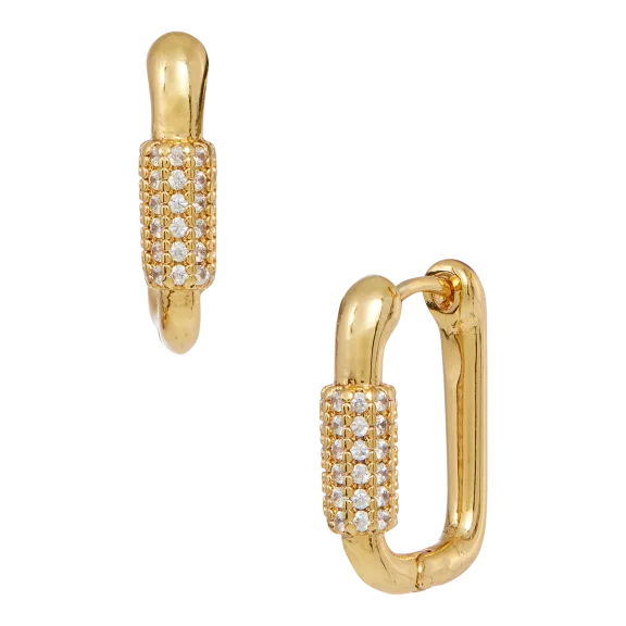 Savvy Cie 18K Gold Plated Cubic Zirconia Carabiner Hoop Earrings