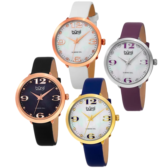 Burgi Diamond Accented Mother of Pearl Watch