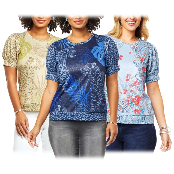 DG2 Print Hacci Knit Puff Sleeve Top