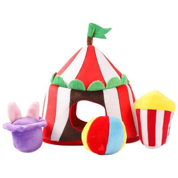 HugSmart Juguetes de Peluche para Perros 3 en 1 con Sonido y Escondite (Happy Circus)