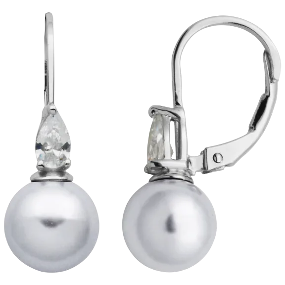 Morgan & Paige Sterling Silver Genuine White Pearl Leverback Earrings