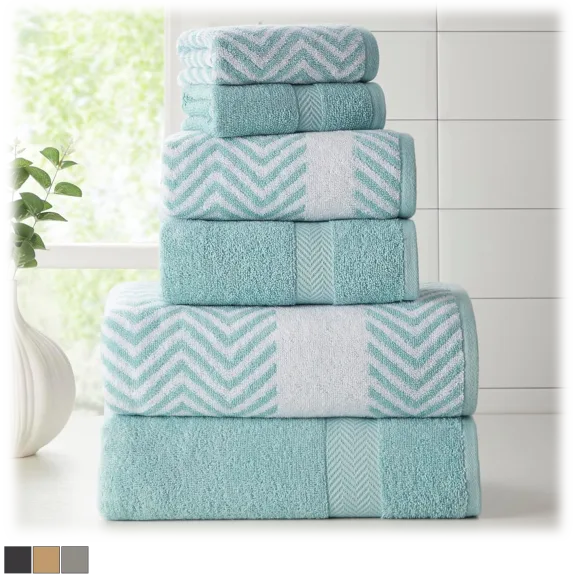 Kathy Ireland 6-Piece Chevron Jacquard Towel Set with Letsdry