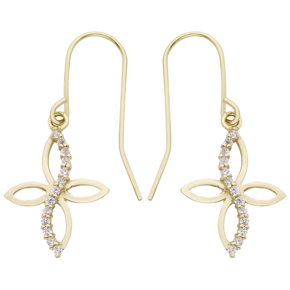 A&M 14K Gold Lab-Created White Topaz Cross Drop Earrings