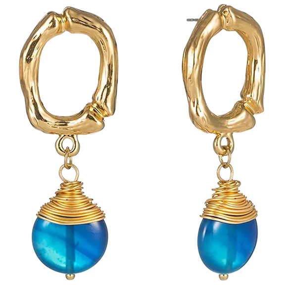 Hollywood Sensation Blue Stone Dangle Earrings