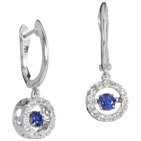 Savvy Cie Sterling Silver Created Blue Sapphire Drop Earrings