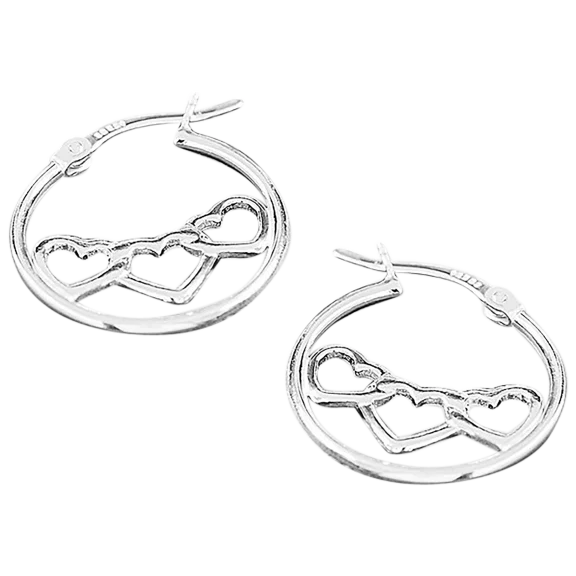 A&M Sterling Silver Trio Hearts Hoop Earrings