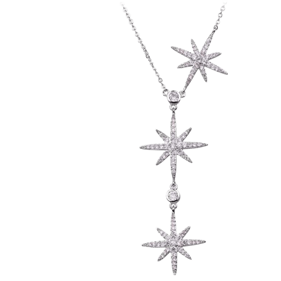 Hollywood Sensation Three Star CZ Necklace in White Gold-Plated Finish