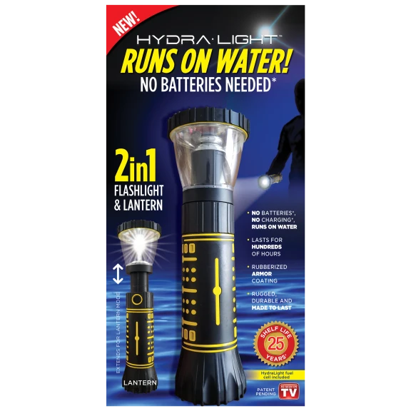 HydraLight Water Powered Fuel Cell Emergency Flashlight Lantern (1 or 2-Pack)