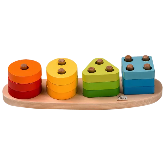 BooKid Wooden Color Shape Sorting Board - 13 Piece Set