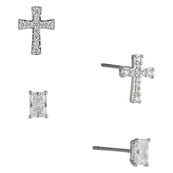 NADRI Cubic Zirconia Emerald & Cross Earring Set