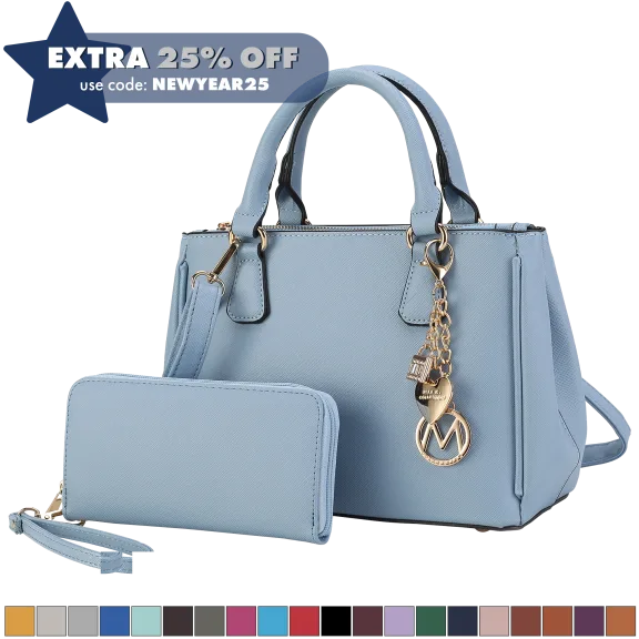 MKF Collection 2-Piece Ruth Vegan Leather Women’s Satchel Bag-Wallet by Mia K