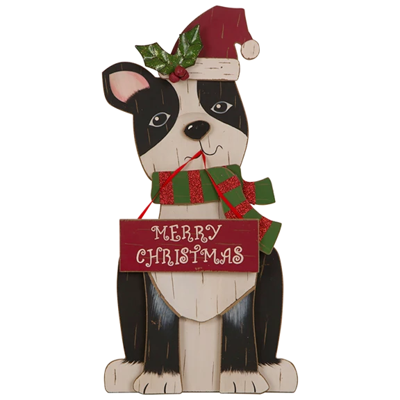 Glitzhome 16.00"H Wooden Christmas Dog Figurine Decor