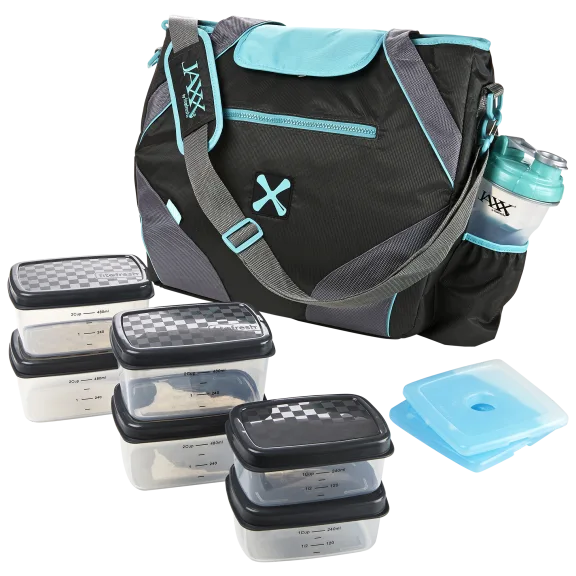 Fit & Fresh Jaxx FitPak Gym/Meal Prep Bag with 6-Pc Food Storage Set