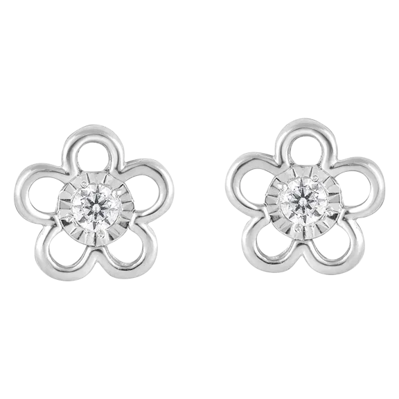 Brilliant Diamond Lab Grown Diamond Accent Flower Earrings in Sterling Silver