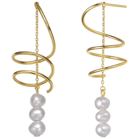 Genevive Freshwater Pearl Drop Spiral Earrings with 14K Gold Plated Finish