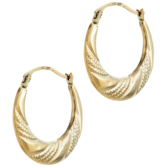 Savvy Cie 10K Gold Textured Hoop Earrings