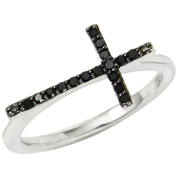 Savvy Cie Diamond Cross Ring with Genuine Black Diamonds