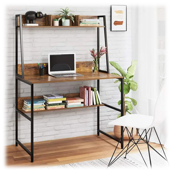 Ohwill Computer Desk with Hutch and Bookshelf (Brown)