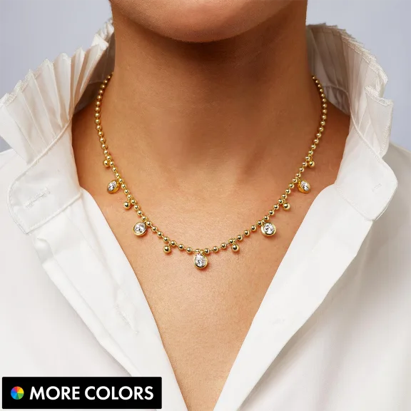 Jennifer Miller 14K Gold-Plated CZ Bezel Ball Chain Necklace