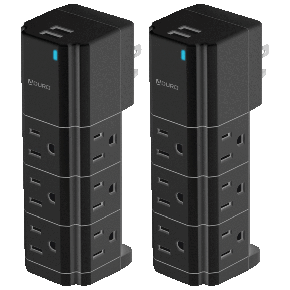 2-Pack: Aduro Surge Swivel Wall Charging Tower w/ 9 Outlets & Dual USB Ports