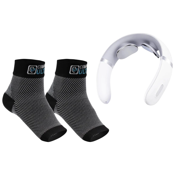 RelaxUltima Portable TENS Neck Massager & CompressUltima Compression Sock Bundle