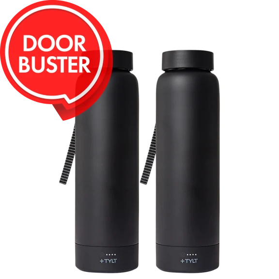 2-Pack: TYLT 24oz Power Water Bottle with Built-In Phone Chargers