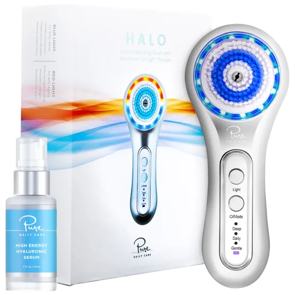 Pure Daily Care Halo Face Cleansing Brush with High Energy Hyaluronic Serum