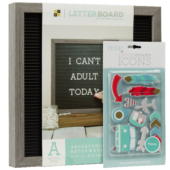 DCWV 12" x 12" Letter Board with Travel Icon Pack