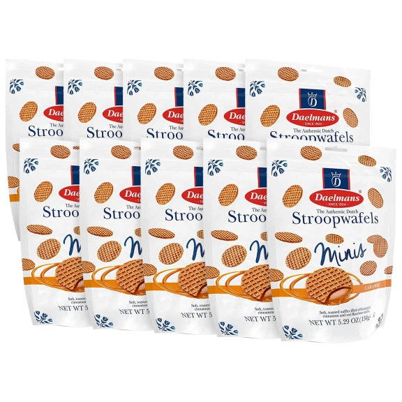 200-Pack: Daelmans Mini Soft Toasted Caramel Stroopwafels (10 Pouches)