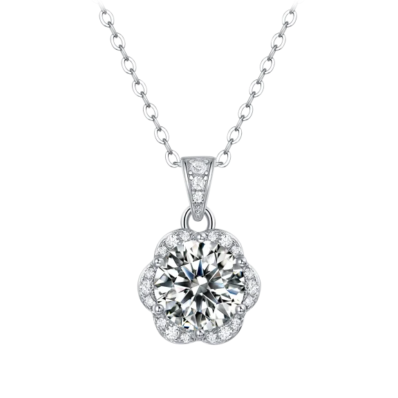 Stella Valentino 2.0 Carat TW Moissanite Cluster Halo Flower Pendant Necklace