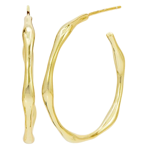 Savvy Cie 18K Gold Over Sterling Silver 1.5" Irregular Hoops