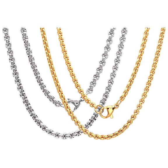 2-Pack: Steeltime Round Box Chain 24" Necklaces