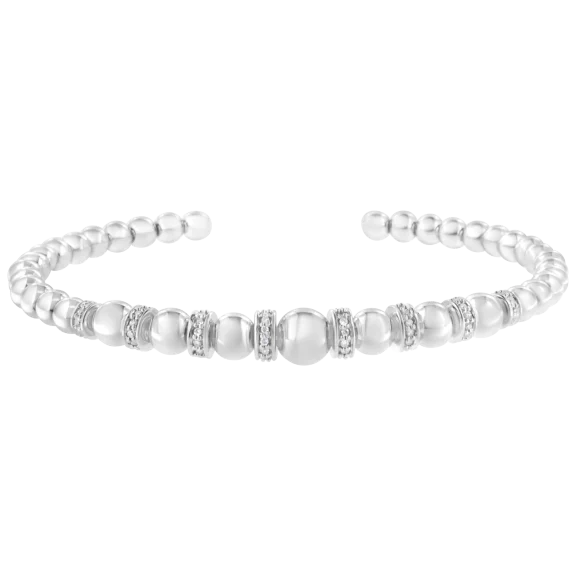 Haus of Brilliance Sterling Silver 1/4 Carat TW Diamond Ball Bead Cuff Bangle