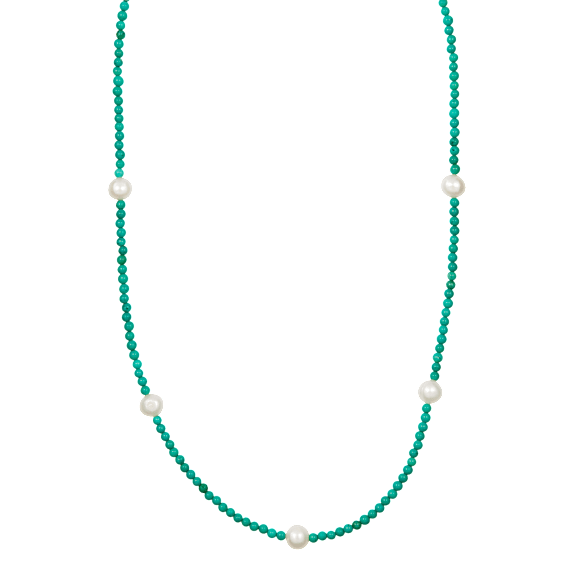 Savvy Cie Turquoise & Faux Pearl Station Necklace