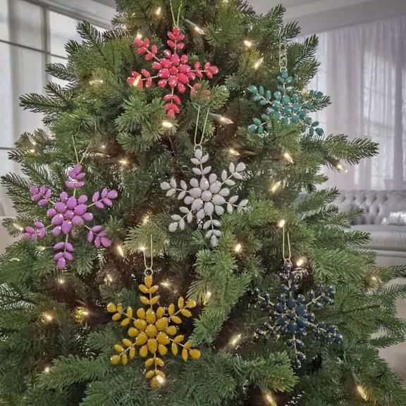 The Six Beaded Snowflakes on Gold Wire