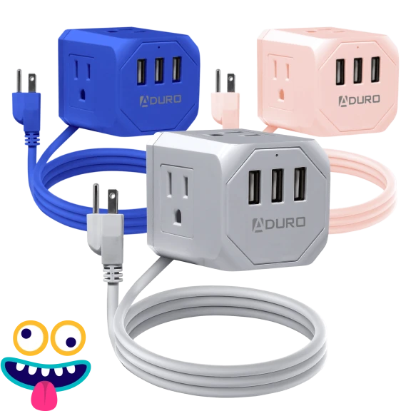 PowerUp Squared Power Strip with 3 Outlet & 3 USB Ports