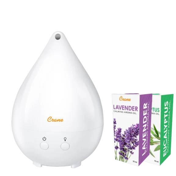 Crane Ultrasonic Cool Mist Aroma Diffuser with Lavender & Eucalyptus Oils
