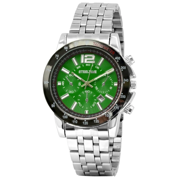 Steeltime Men's Green Stainless Steel Back & Strap Watch