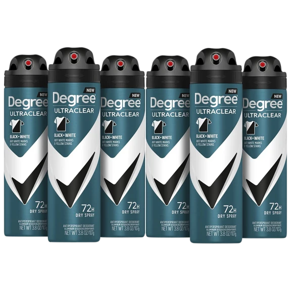 6 Pack: Degree Ultraclear Black + White 72 Hour Antiperspirant & Deodorant Spray