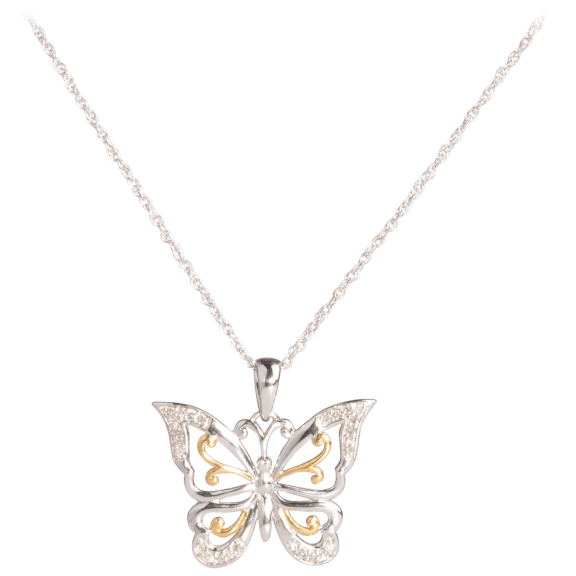 Diamond Muse 1/10 Carat TW Diamond Butterfly Pendant Chain Necklace