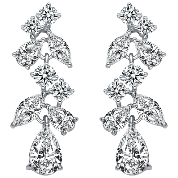 Genevive CZ Mixed Cut Dangle Earrings in Sterling Silver with White Gold Plating