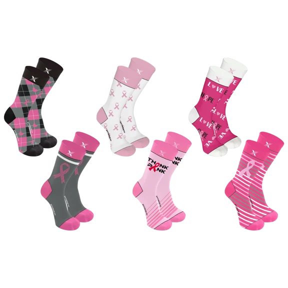 6-Pack: Extreme Fit Breast Cancer Awareness Crew Length Compression Socks