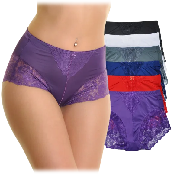 6-Pack: Angelina High Waist Light Control Briefs with Lace Accent Detail