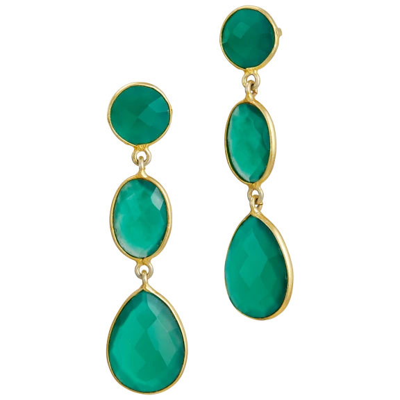 Savvy Cie 18K Gold Plated Sterling Silver Genuine Green Onyx Drop Earring