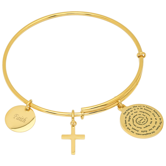 Ladies 18k Gold Plated Lord's Prayer Pendant, Cross & Faith pendant Bracelet