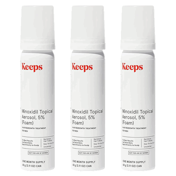 3-Pack: Keeps Extra Strength 5% Minoxidil Topical Solution or Foam