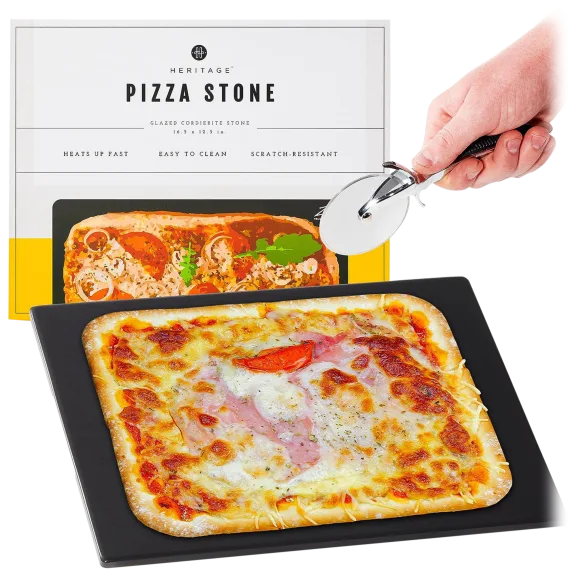 Heritage Products Oven & Grill Ready Ceramic Pizza Stone with Cutter