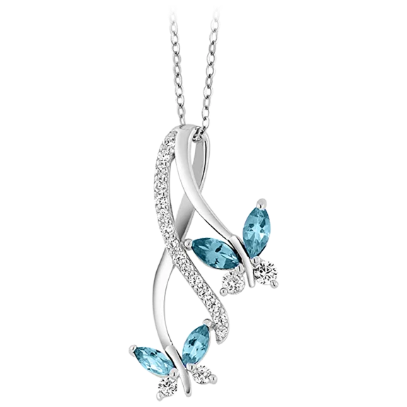 Golden NYC Jewelry White Gold Plated Dangling Butterfly Drop Pendant Necklace